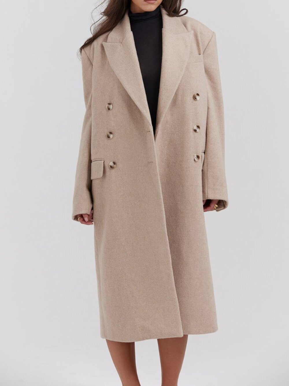 House of CB Carter Oatmeal Double Breasted Coat : Small